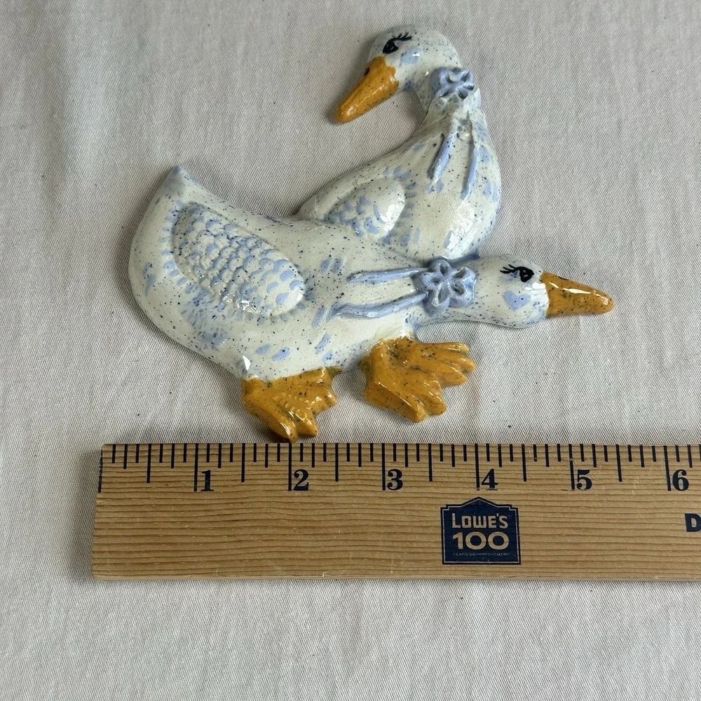 Vintage Country‎ Blue Speckled Farmhouse Ceramic Duck/Geese Decor Handmade 80's